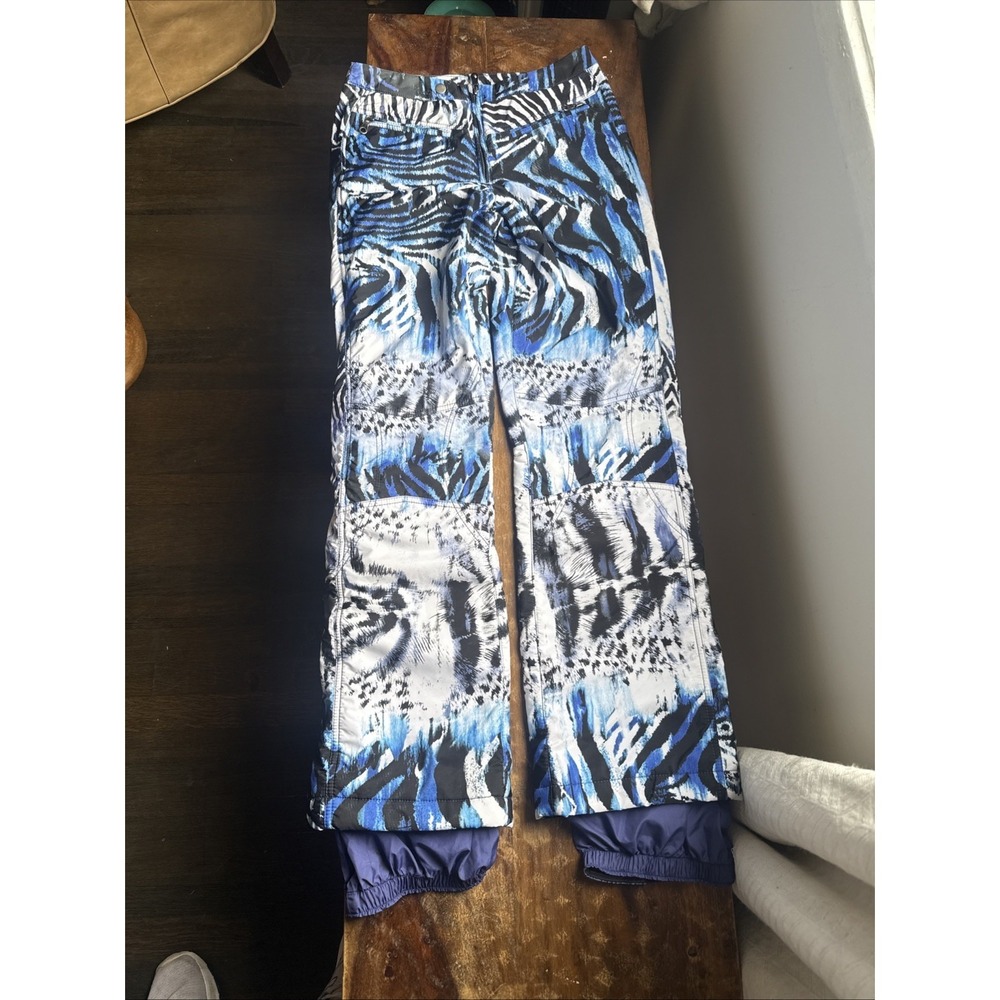 A Diamond In The Snow Ski Snowboard Pants Women's 6 Blue White Tiger Zebra Print